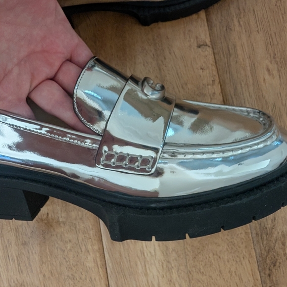 Coach Metallic Silver Chunky Heeled Loafers - Picture 4 of 7